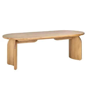 Table ovale bois naturel chêne clair, deux pieds design originaux.