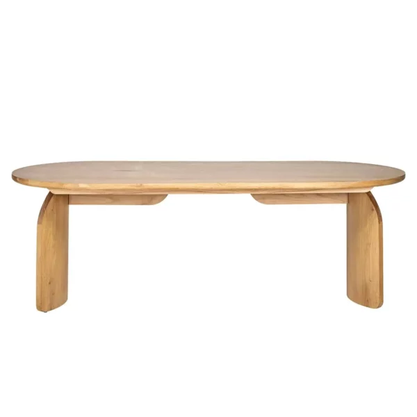 Table à manger ovale bois naturel chêne clair, deux pieds design originaux.