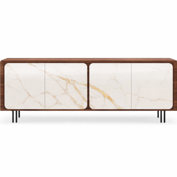 Bahut FIORE en noyer et céramique. Possibilité de l'avoir en chêne et avec d'autres céramiques