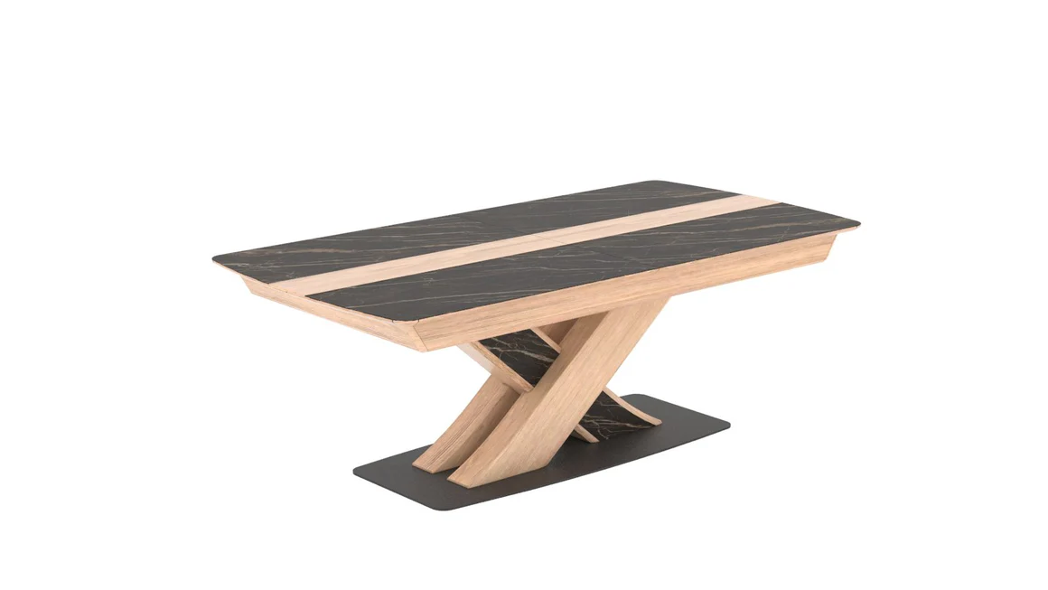 Salle Ă manger THALES fabriquĂ©e en France et en chĂȘne massif et cĂ©ramique par les Ateliers de Langres